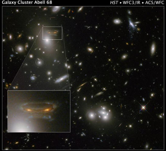O aglomerado galáctico foi acionado por uma lente gravitacional e criou uma ilusão de ótica na forma de uma cabeça com olhos