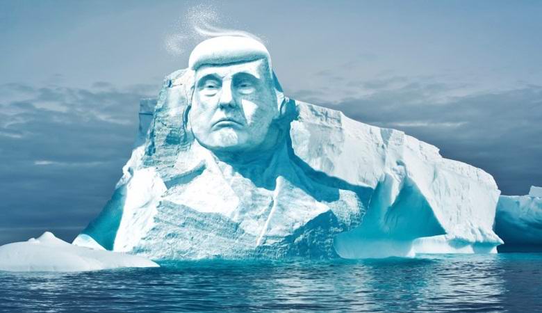 A gigantesca cabeça de gelo de Donald Trump esculpida no Ártico