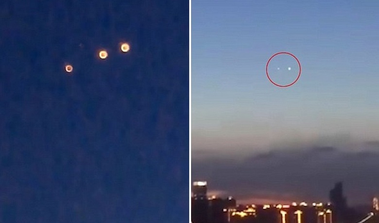 Sobre a China, algo voou no céu escuro e piscou misteriosamente para as luzes.