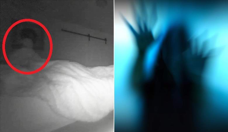 Uma figura incompreensível levantou um cobertor na cama do homem e desapareceu no ar