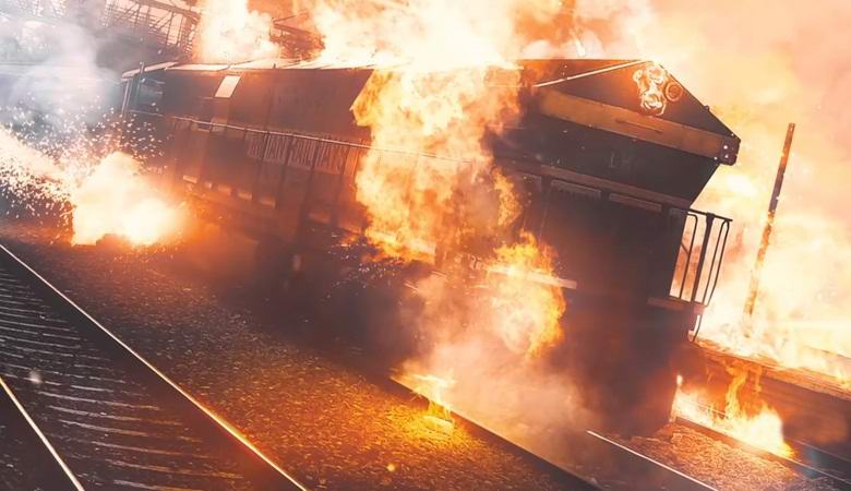 O trem russo atravessou uma floresta em chamas