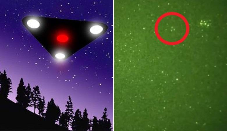 Um OVNI triangular visto no céu noturno sobre os Estados Unidos