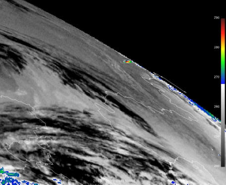 O choque térmico do meteorito de Chelyabinsk registrado pelo satélite Meteosat-9 às 03:15 GMT de 15 de fevereiro de 2013)  © NASA |  Space.com 